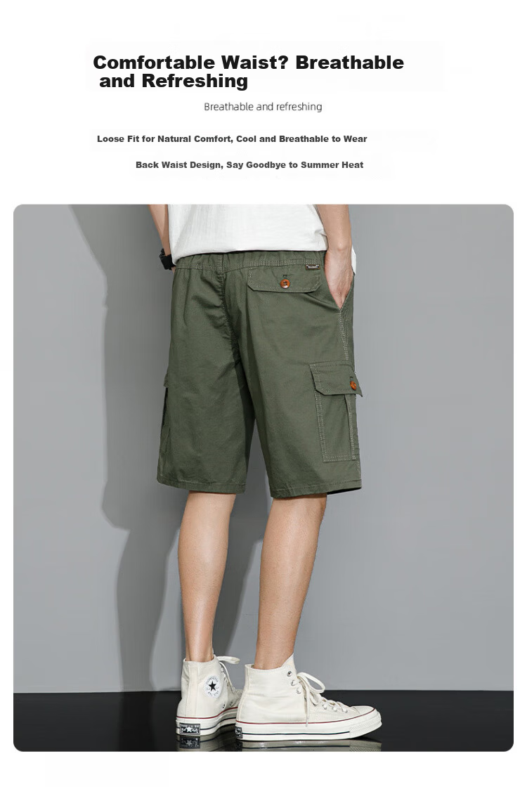 Romon Workwear Casual Cotton Shorts Men Summer Thin Elastic Waist Loose Straight Breathable Five-Point Pants Gray Green XL 10