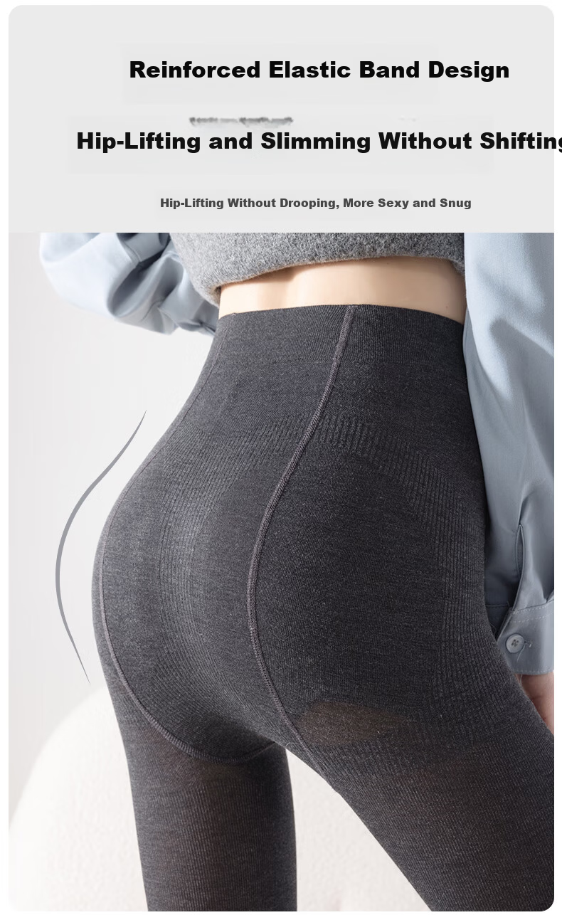 Dongfangyuan Vertical Stripe Cotton Tights Women's Autumn Winter Fleece Lined Thickened Warm Slim Fit Pantyhose 1 Pair 10