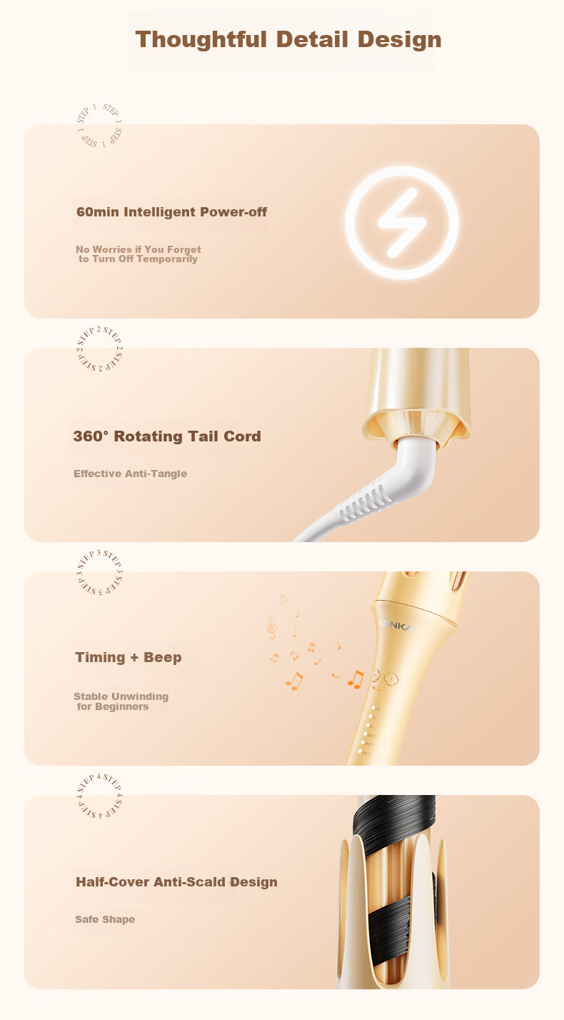 KONKA Fully Automatic Curling Iron 3-in-1 Negative Ion Straightening Comb 32mm Curling Big Waves Dormitory Long-lasting Styling Damage-free Gift for Girlfriend 23