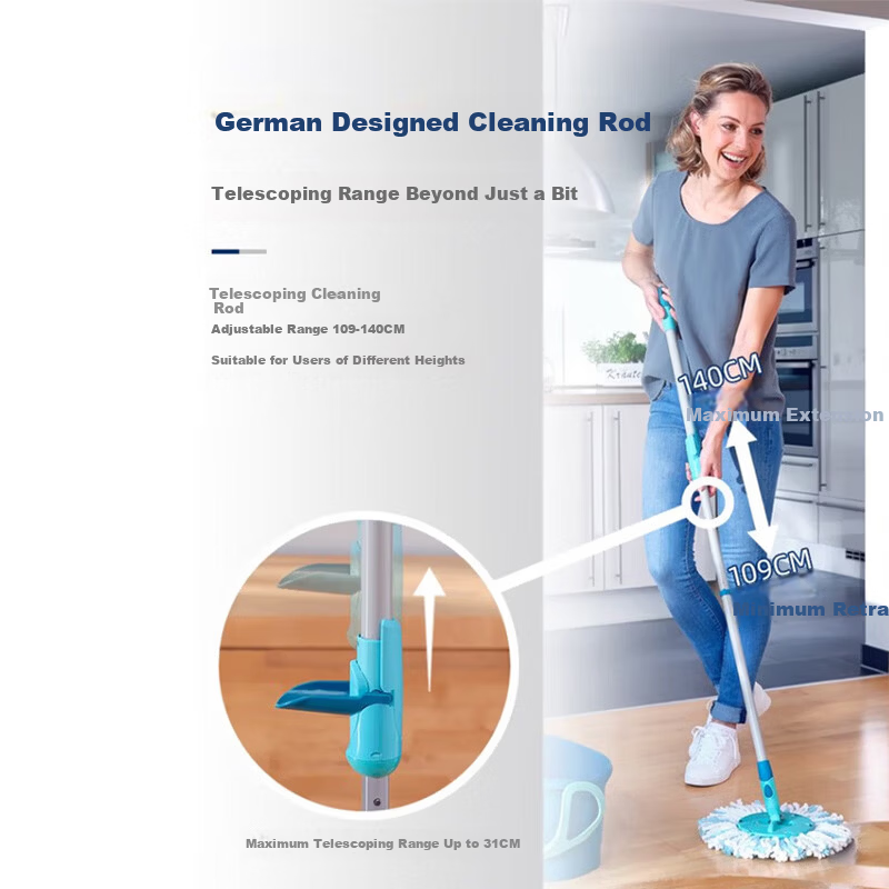 Likui German Imported 32cm Rotating Mop with 1 Cloth and Bucket Set, Telescopic Handle, Hands-Free Washing, Household Floor Cleaning Tool