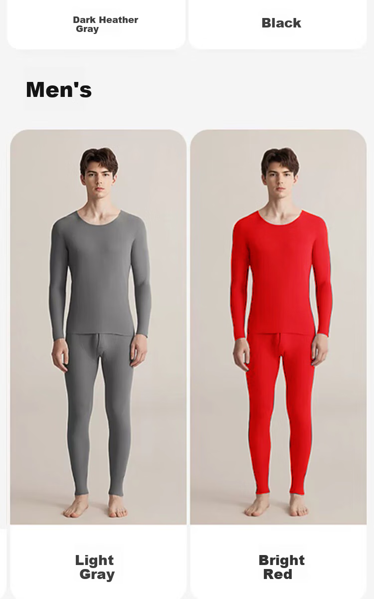 LangSha Men's Thermal Underwear Thin Round Neck Wool Silk Reversible Double-Sided Fleece Autumn Shirt and Pants Set 24