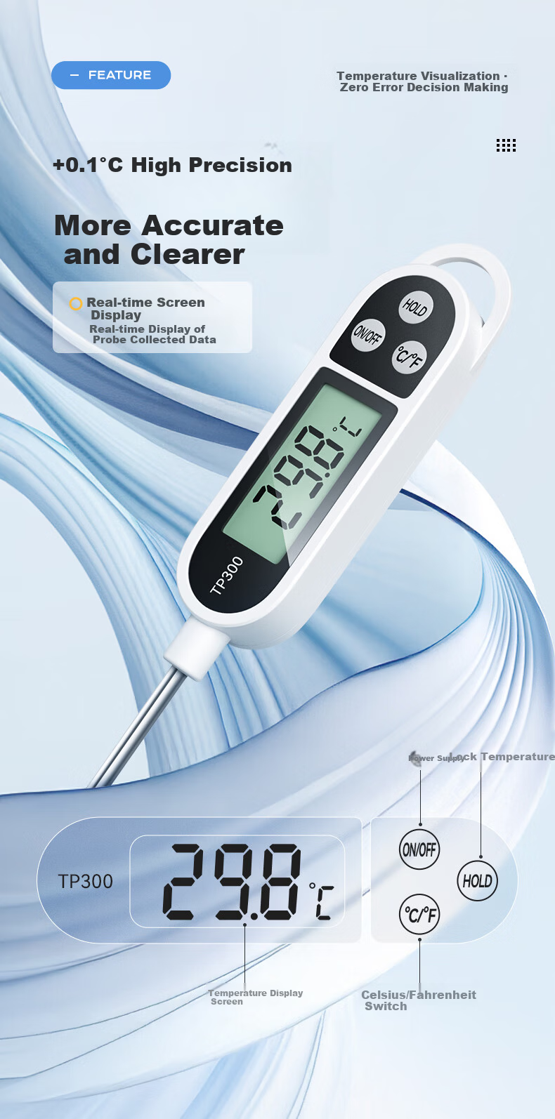 Tinghui Rapid Food Thermometer Probe Indoor Temperature Gauge Foldable Water Thermometer Milk Thermometer YZ6021 4