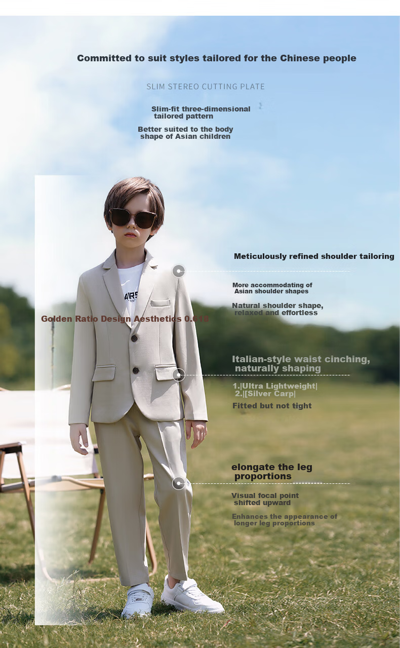Luomeng Boys' British Style Formal Suit Spring And Autumn Casual Blazer, Beige, Size 110 5