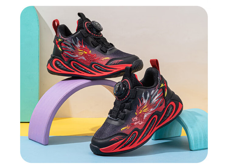 Babu Bean Boys Casual Fashion Dad Shoes Autumn Soft Sole Kids Sports Shoes 102553085 Black/Red Size 32 8