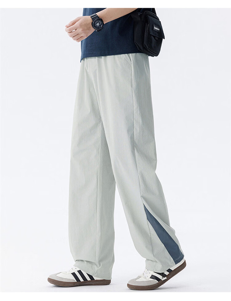 JEEP SPIRIT Men's Colorblock Casual Pants Summer Ice Silk Quick-Dry Outdoor Loose Straight-Leg Trousers Military Green 3XL 12