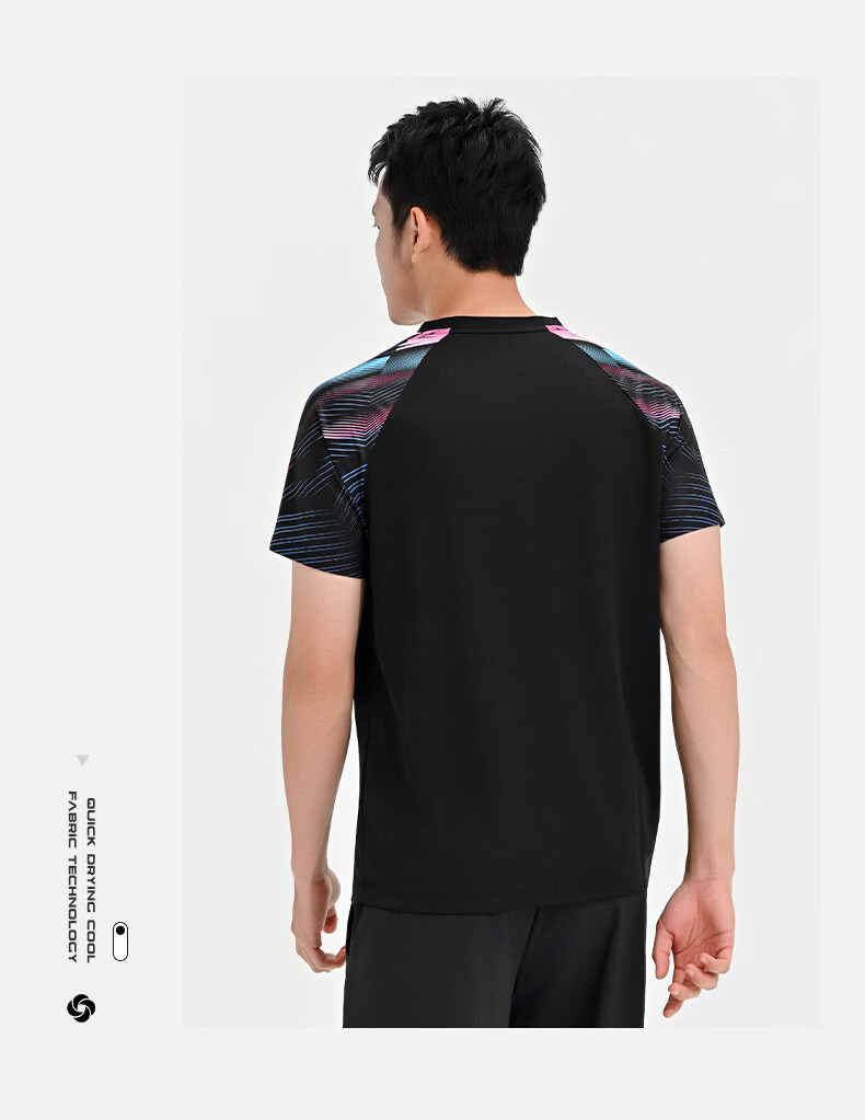 LI-NING Badminton Shirt Unisex Competition Short Sleeve T-Shirt Training Sportswear Black XL 3