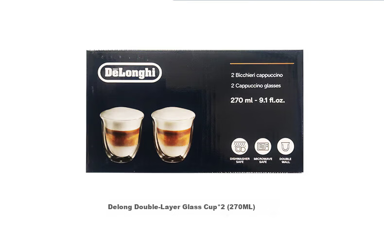 Delonghi Double Wall Glass Coffee Cups Gift Set, Home Insulated Large Capacity, Milk Coffee Latte Americano Tea Cups, 2 Pieces (270mL*2) 11