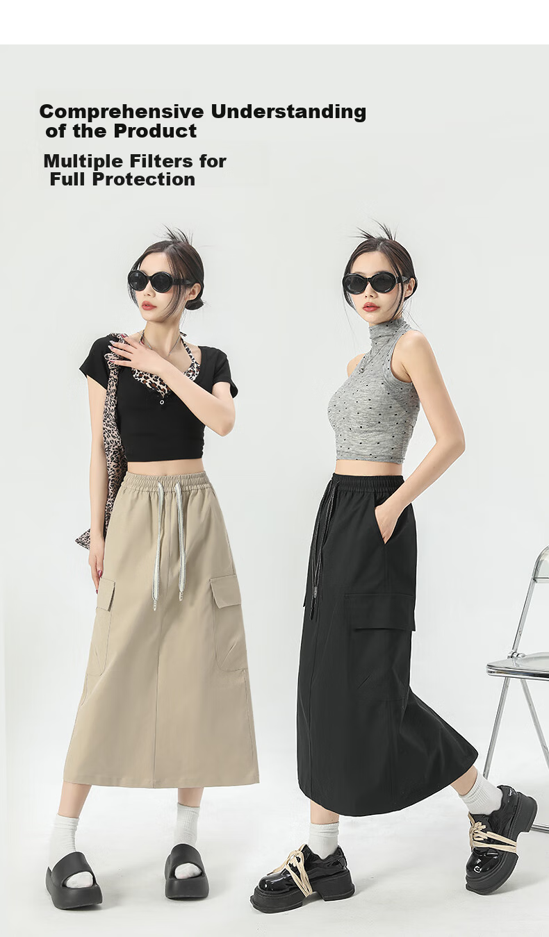 Langsha Women's Workwear High-Waist American Style Versatile Mid-Length A-Line Skirt Summer Casual Commuter Skirt 8