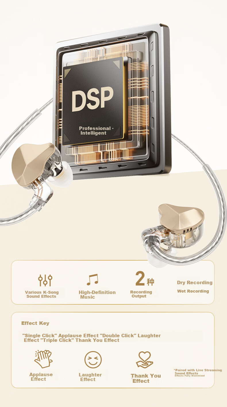 Quanmin K Ge Tencent Music Joint Custom Immersive Sound Computer Sound Card Wired Control K Song Headset Microphone Speaker with Scoring Live Singing Recording Kpods Pro - Gold 3