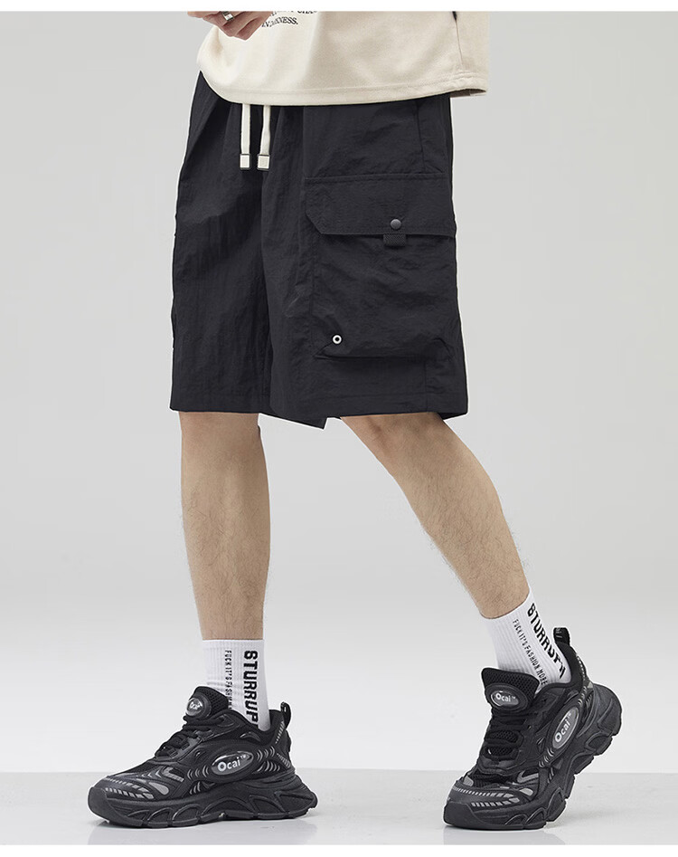 PLAYBOY Men's Summer Ice Silk Thin Cargo Shorts Loose Casual Knee-Length Pants 9