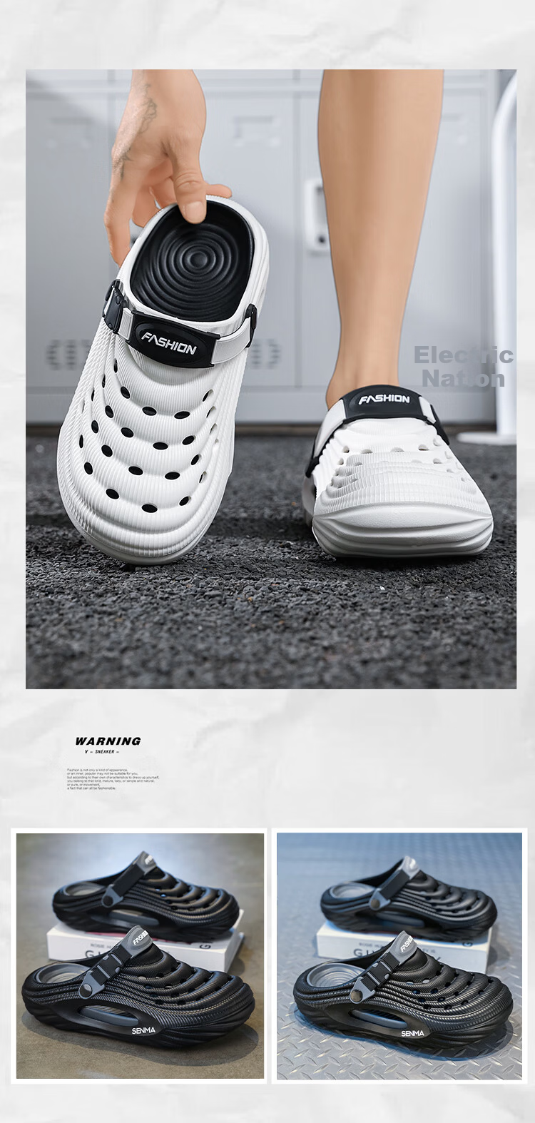 Senma Men's Hole Shoes 2026 New Summer Hot Style Outdoor Non-slip Closed-toe Slippers Dual-use Driving Beach Sandals 7