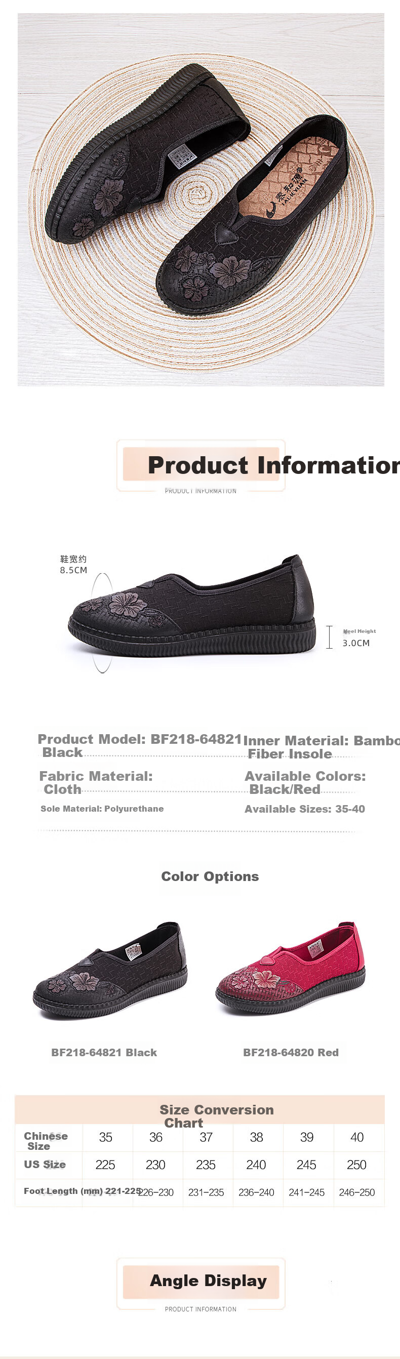 TAIHEYUAN Old Beijing Cloth Shoes Spring and Autumn Women's Lightweight Comfortable Breathable Flats Non-slip Soft Sole Middle-aged and Elderly Mom Embroidered Shoes 12