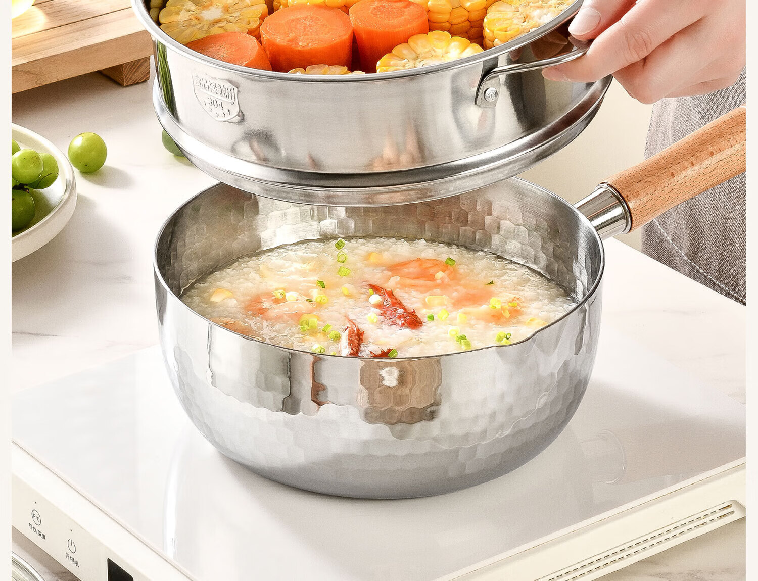Jingyan Stainless Steel Snow Flat Pot Small Induction Cooker Pot for One Person Household Cooking Noodle Pot Milk Heating Non-stick Baby Food Pot Milk Pan 24