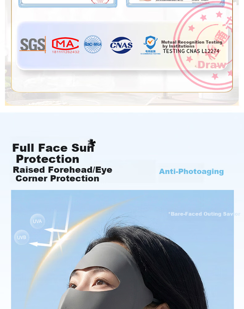 EFZ Full Face Sunscreen Mask for Women UV Protection Breathable Face Bikini Cycling Driving Ice Silk Full Face Sun Protection Mask 6