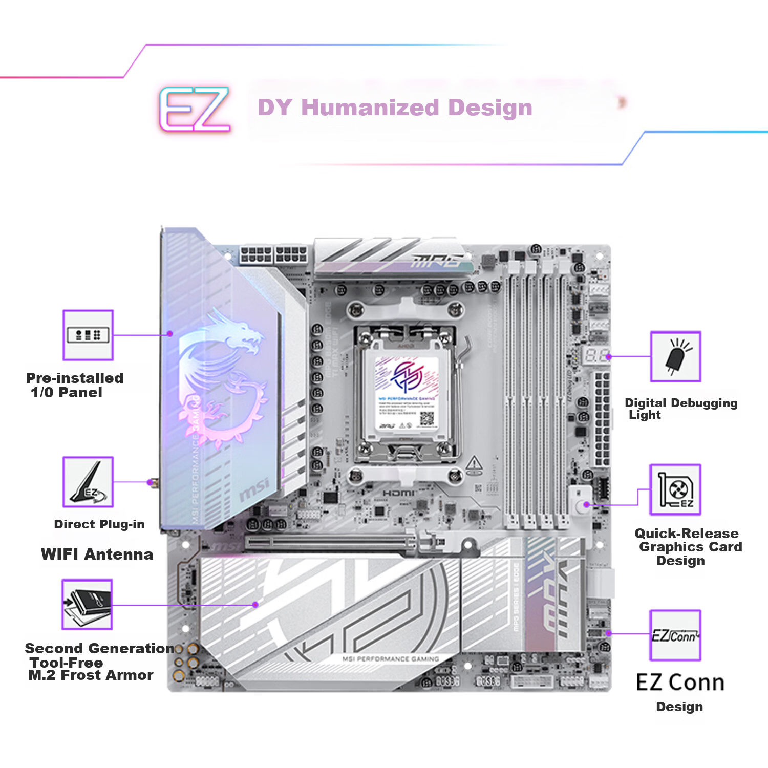 MSI MPG B850M EDGE TI MAX WIFI Blade Titanium Motherboard Supporting CPU 9850X3D/9800X3D/9700X (AMD B850/AM5 Socket) 10
