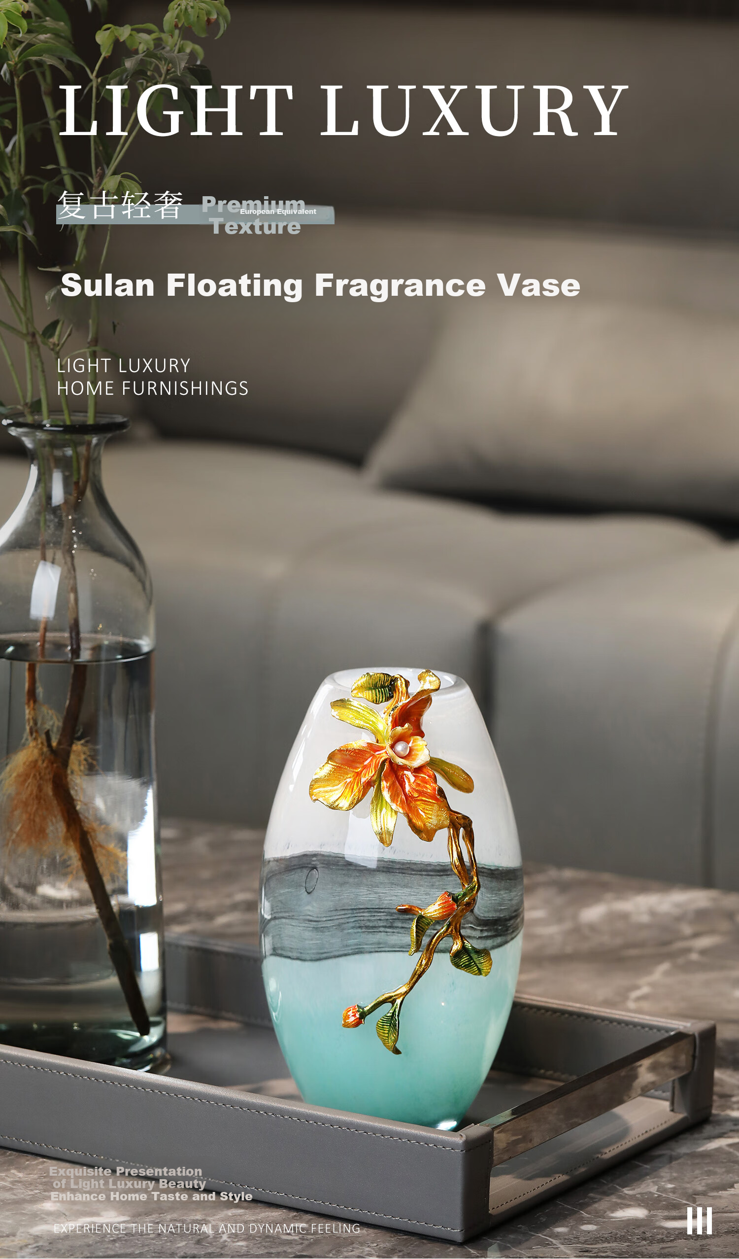 Mr. Nan Chu Enamel Colorful Floral Floating Fragrance Vase Ornament Flower Container for Living Room Study Bedroom Light Luxury High-End Housewarming Gift 1