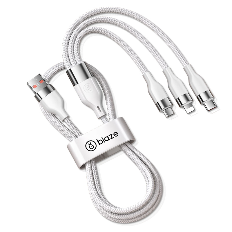 BIAZE Type-C Data Cable Three-In Charging Cord 100W One-To Fast Charging for Car Use Compatible with Apple IPhone18/17/16/Huawei Xiaomi Android Phones IPad Tablet 2 Meters