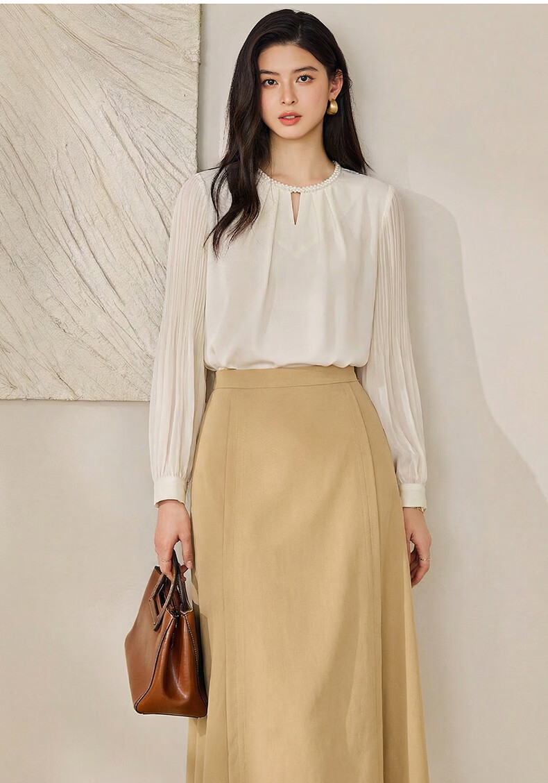 ROEYSHOUSE Elegant Satin Spliced Chiffon Shirt for Women Spring Light Luxury Hollow Out Top 13643 Black S 8