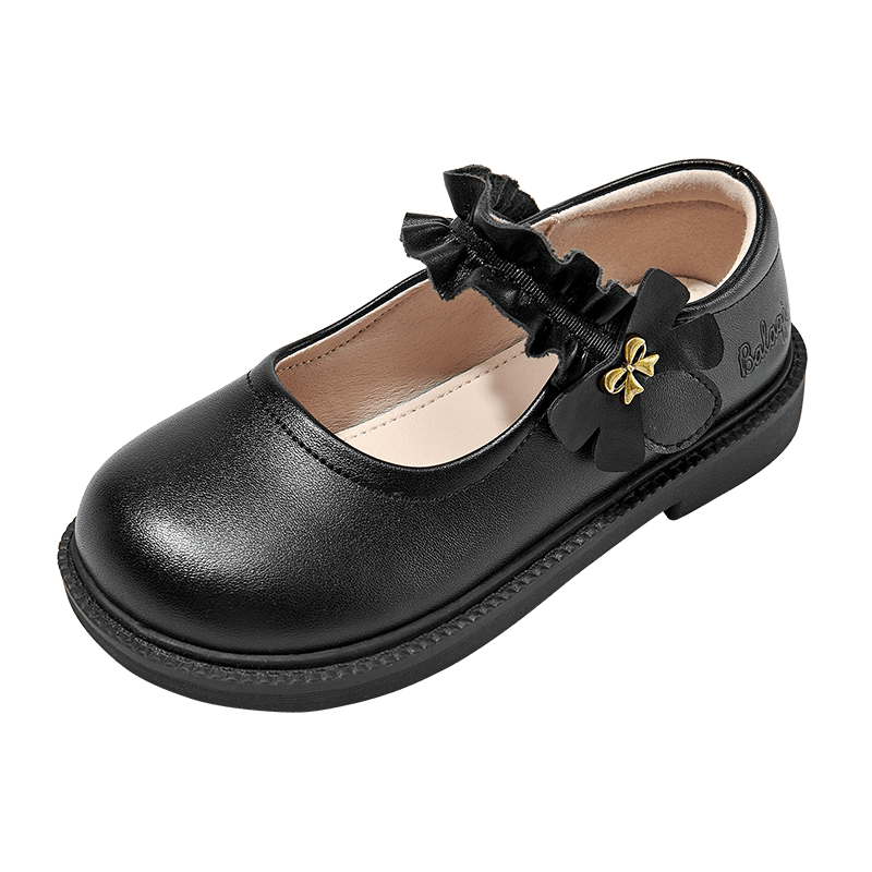 Balaqi Girls 2026 New Spring Autumn Student Shoes Classic Children's Black Leather Stage Performance Shoes BL3580 Black Size 36