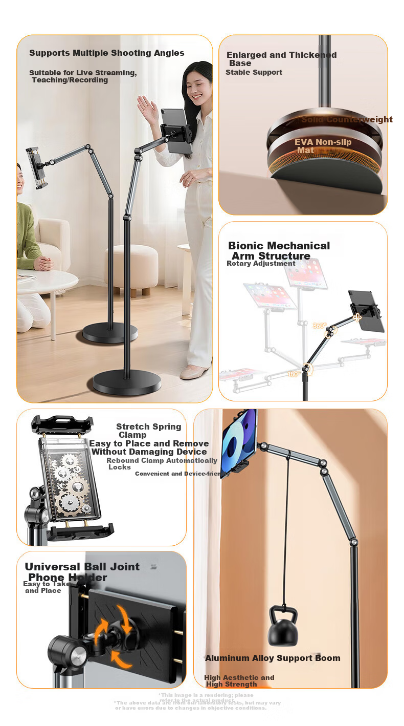 Kewo [Upgraded Thickened] Lazy Tablet Floor Stand Phone Holder Multifunctional Live Streaming Adjustable Telescopic Lazy Stand Bedside Video Watching Universal 3