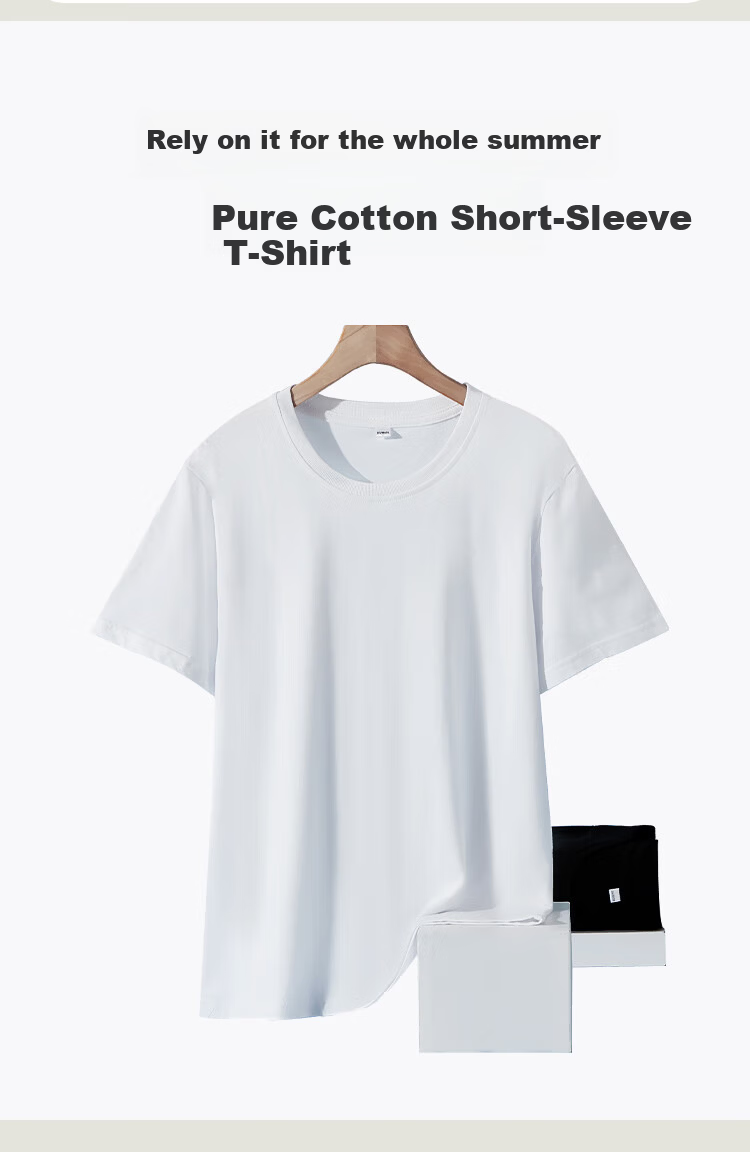 MiiOW 100% Combed Cotton Antibacterial Men's Short Sleeve T-Shirt Black 2XL Spring Autumn Base Layer 13