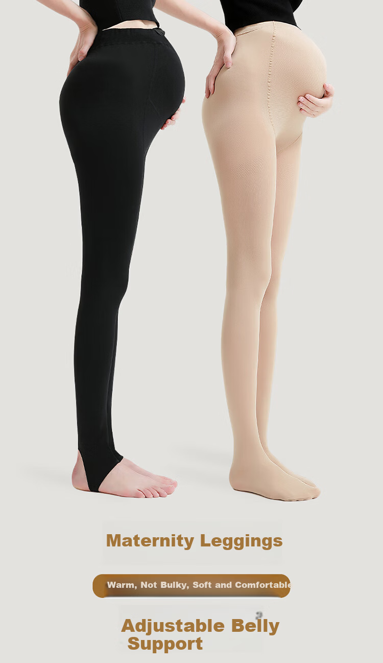 Langsha Maternity Leggings Spring and Autumn Thin Outerwear One-piece Adjustable Belly Support Fleece-lined Tights Black with Foot 1