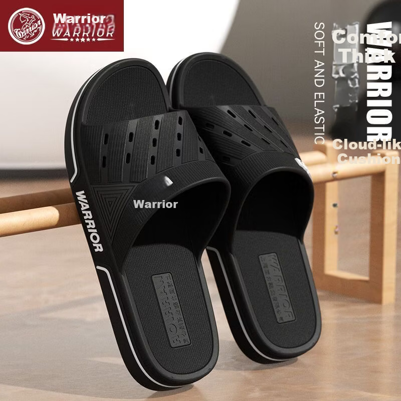 Warrior Men's Sports Summer Home Bathroom Non-Slip Soft Sole Slippers Thick Sole 3C32 Black 3