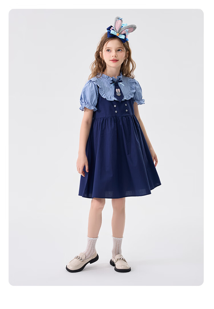 Disney Girls Bunny Police Officer Dress Children's Summer 2026 New Stylish Little Girls Two-Piece Princess Dress 16