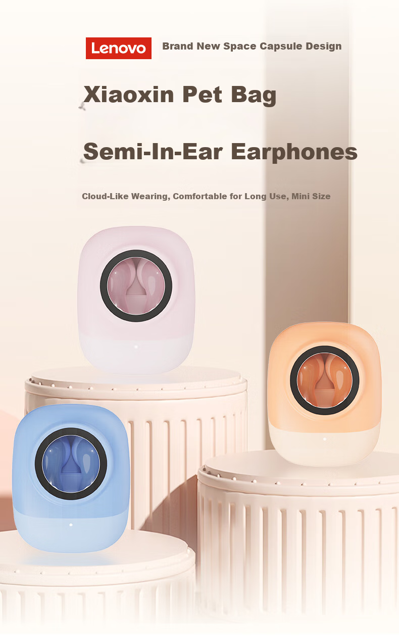 Lenovo Xiaoxin Pet Half In-Ear Bluetooth 5.4 Wireless Earphones 13mm Large Dynamic Driver Long Battery Life Fast Charging Gaming Audio-Video Sync Comfortable Wear Pink 1