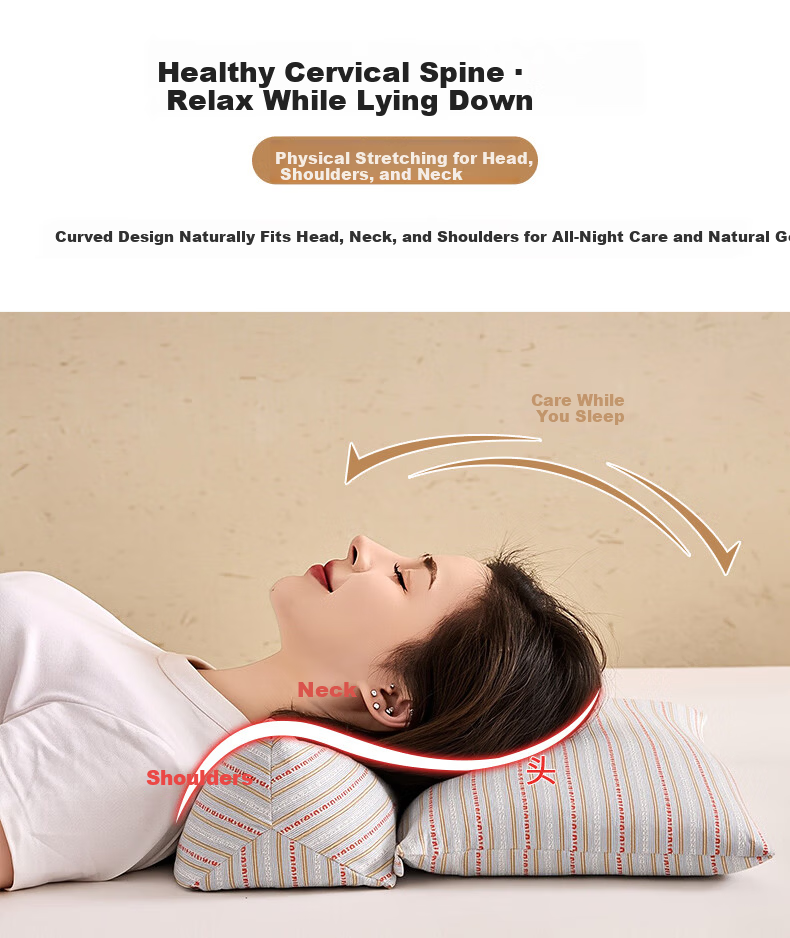 Grace Pure Cotton Triangular Traction Combination Pillow Buckwheat Pillow Cervical Pillow Buckwheat Husk Summer Pillow Neck Comfort Pillow 4