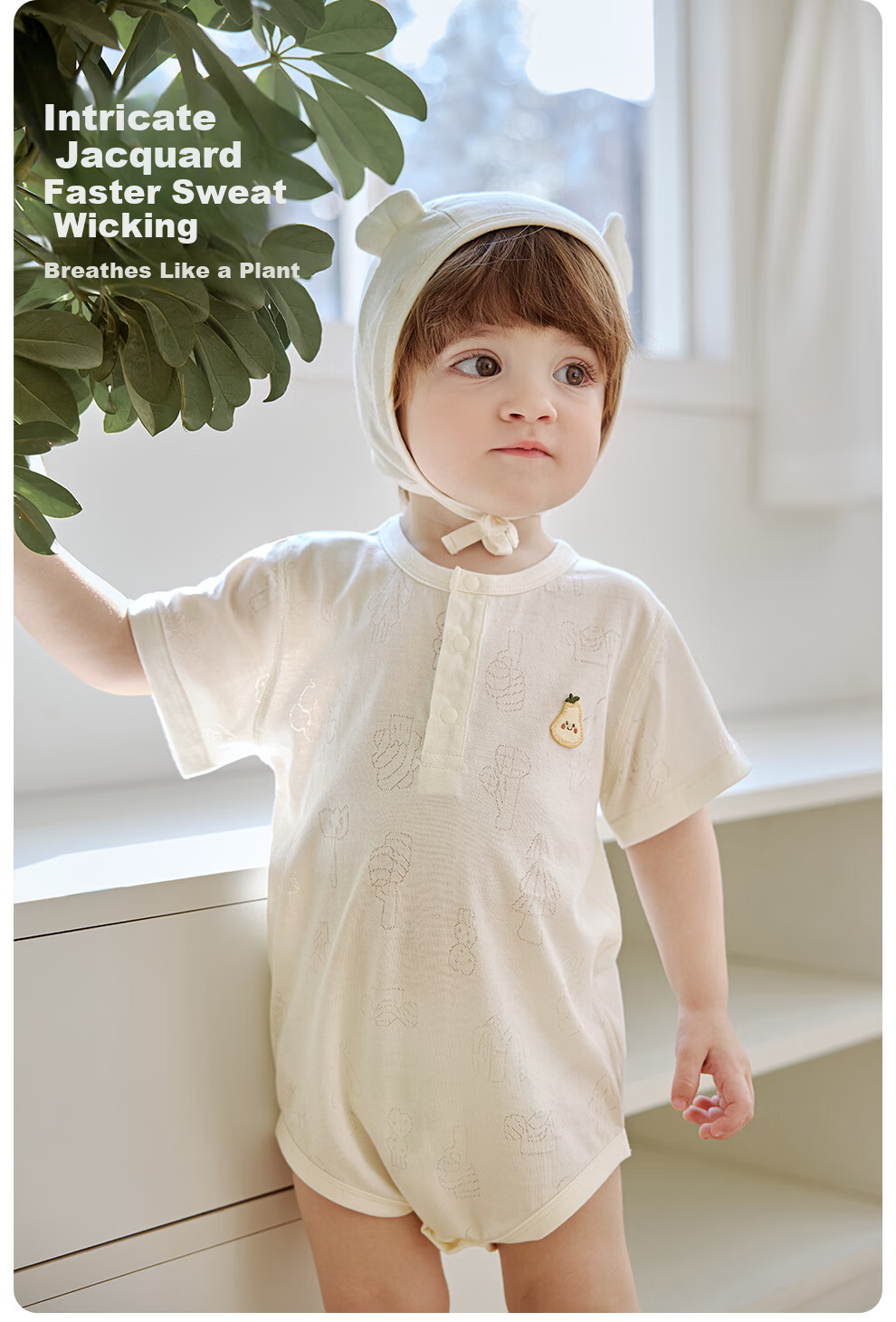 Wismorni Ice Silk Cotton Baby Romper, Bamboo Fiber Infant Bodysuit, Short-Sleeve Summer Thin Clothing 1