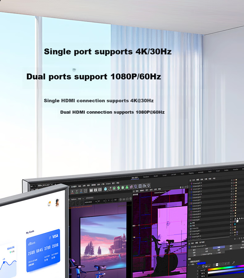 Superior Type-C to Dual HDMI Docking Station Triple Screen Display Splitter 4K HD PD Fast Charging USB Expander Dual Display Adapter USB-C Converter 8