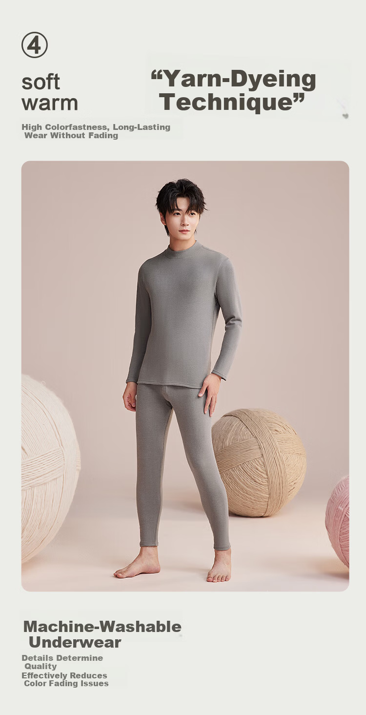 Hongdou Women's Thermal Underwear Set with Cashmere and Mulberry Silk, Semi-Turtleneck Brushed Base Layer Autumn Top and Bottom Set 3