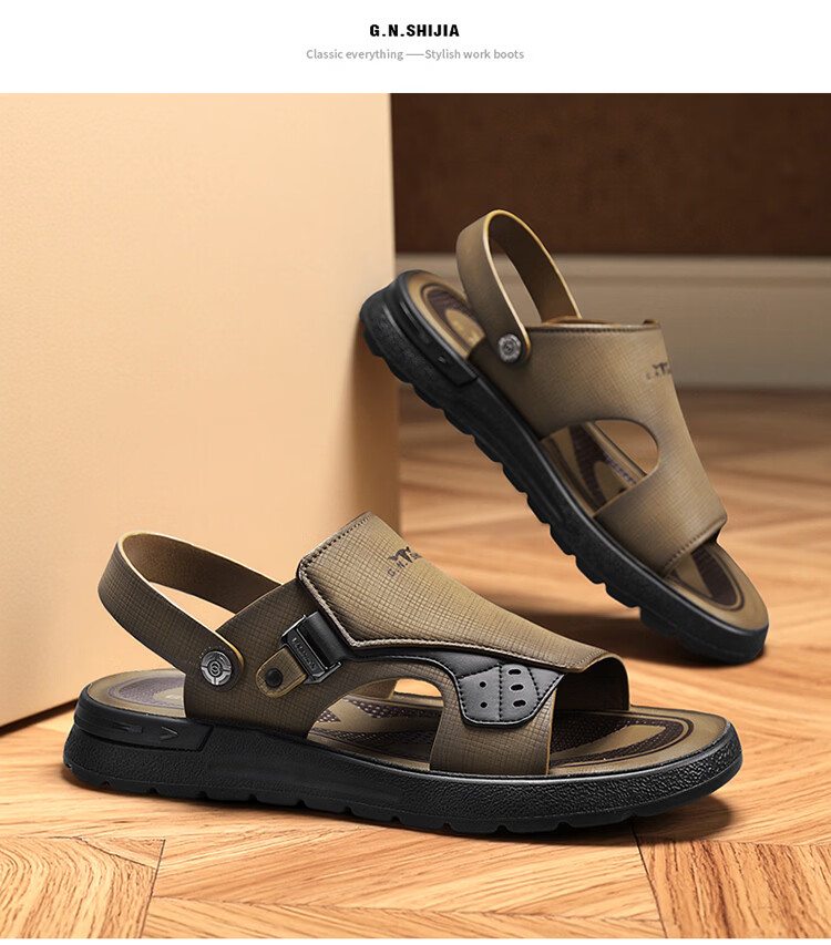 Bull Family Men's Leather Sandals Summer New Soft Sole Comfortable Beach Shoes Outdoor Dual-Purpose Driving Slippers 18