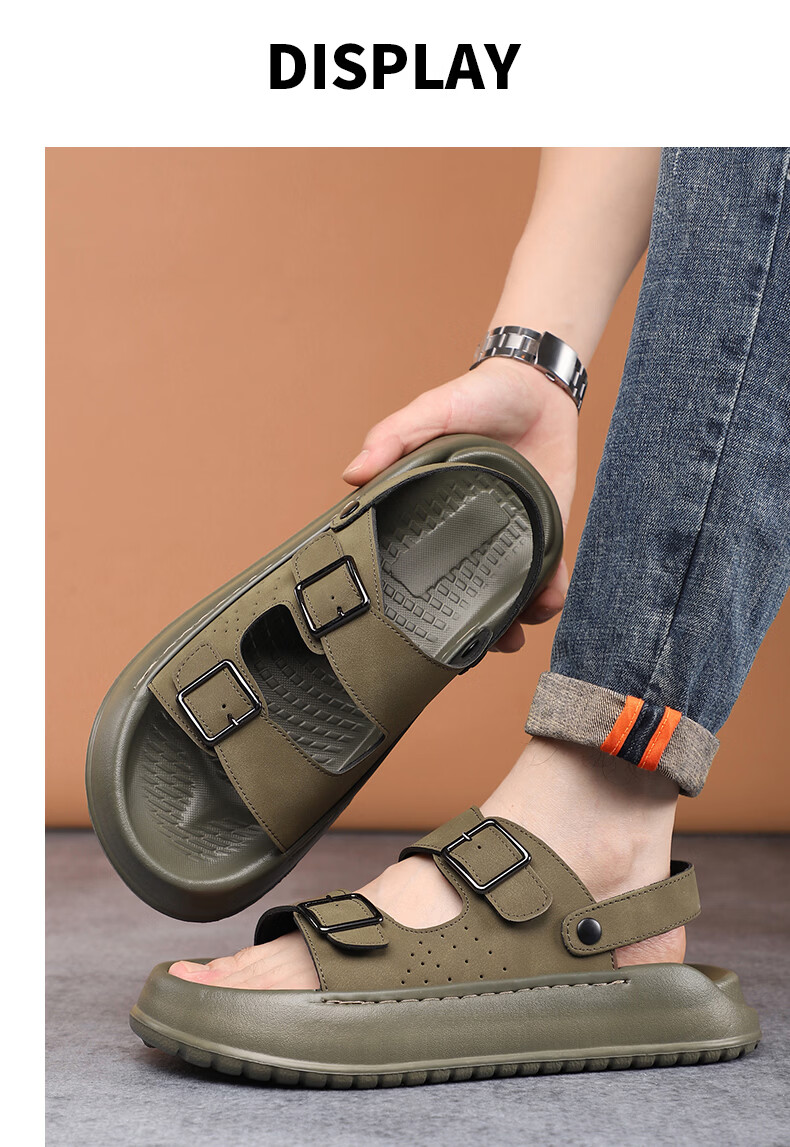 MEXICAN Spring Summer New Men's Leather Sandals Beach Shoes Dual-Wear Slippers Breathable Black Size 39 12