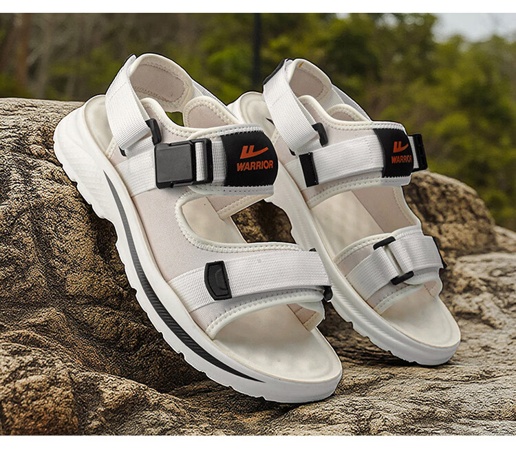 Warrior Men's Sandals 2026 Summer New Breathable Casual Beach Shoes with Velcro Outdoor Slippers Beige Black Size 44 20