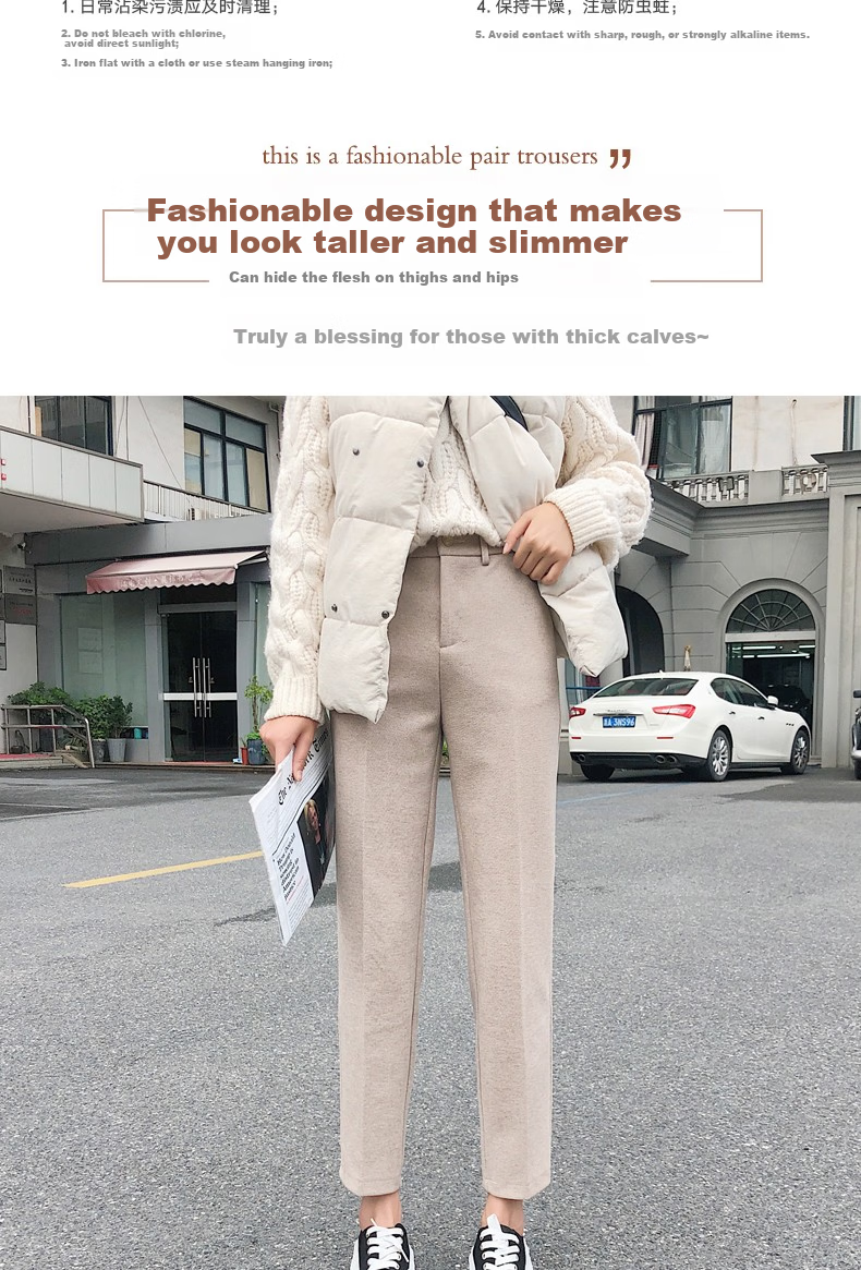 Langsha Women's Woolen Autumn Winter Straight-leg Harem Cropped Carrot Pants Loose Casual Trousers 3