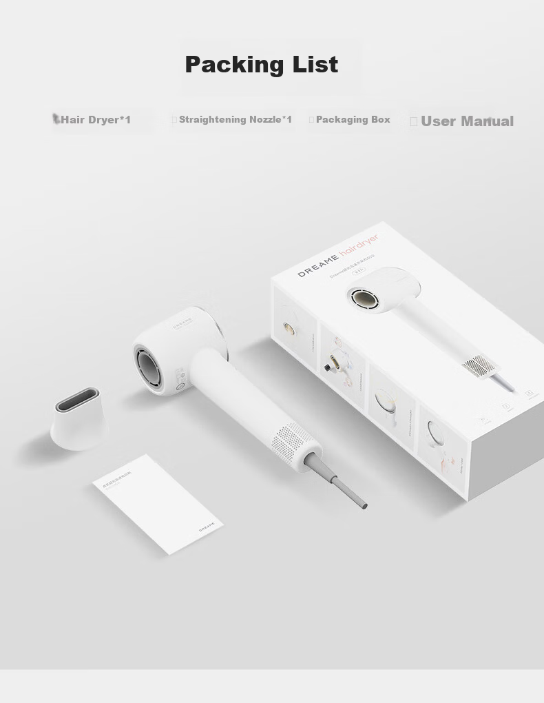 Dreame Shaoguang G20 Home Hair Dryer Constant Temperature Quick Drying Negative Ion High-Speed Hair Care Bladeless Hair Dryer Ivory White AHD12B Gift 9