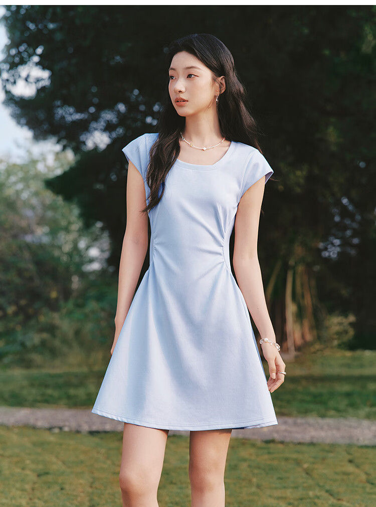 Semir Women's Summer Dress U-Neck Solid Color Pleated Short Sleeve Short Skirt 2026 Minimalist Design 109326114005 28