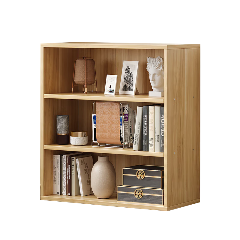KULIN Floor-Standing Simple Bookshelf, Multi-Tier Storage Rack, Living Room And Bedroom Storage Cabinet, 3-Tier Natural Wood Color