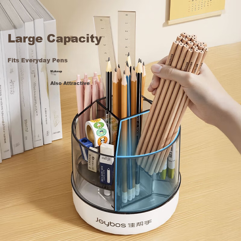 Jiabangshu Rotating Pencil Holder Large Capacity Student Pencil Marker Stationery Storage Box Desktop Transparent Organizer No Lid