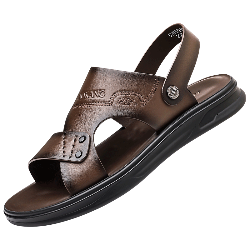 Aokang Men's Summer Casual Beach Leather Sandals Brown Size 38