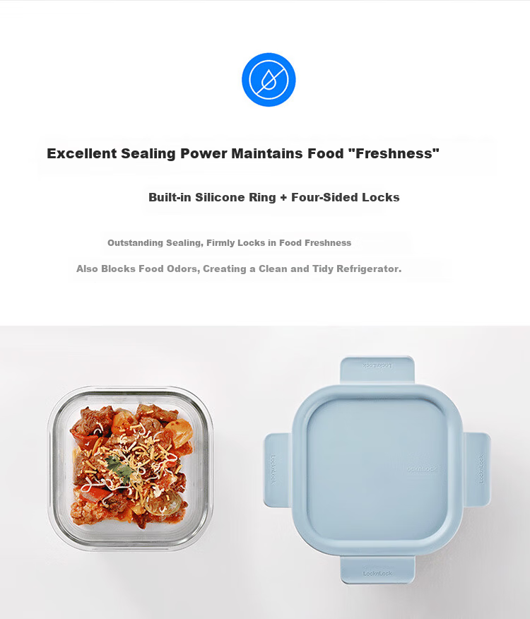LOCK&LOCK Glass Food Storage Container, Microwave-Safe Lunch Box, Airtight Meal Container, Bento Box, Refrigerator Storage Box, 750ML, Elegant White 6