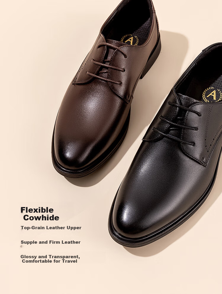 Aokang Men's Spring Derby Business Formal Work Commuting Wedding Groom Leather Shoes Black Size 38 5