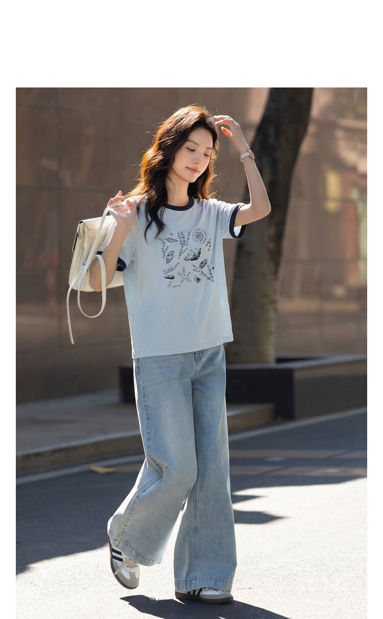 Demana [with Tencel Cotton] Summer Breathable Colorblock Crew Neck Printed Slim Fit Comfortable Casual Women's T-Shirt 13