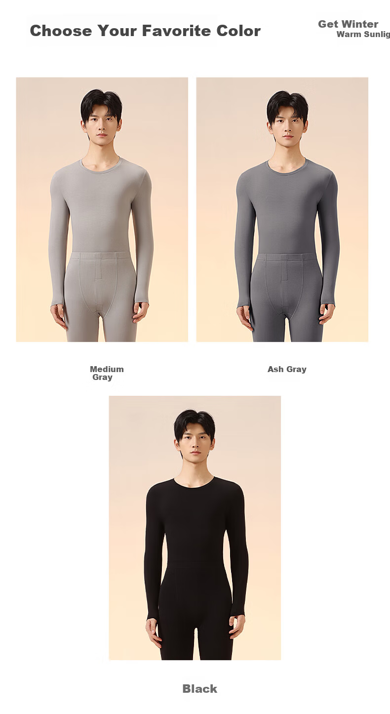 MINISO Pure Cotton Men's Thermal Underwear Set Autumn Winter Round Neck Antibacterial Anti-Static Base Layer Pajamas 10