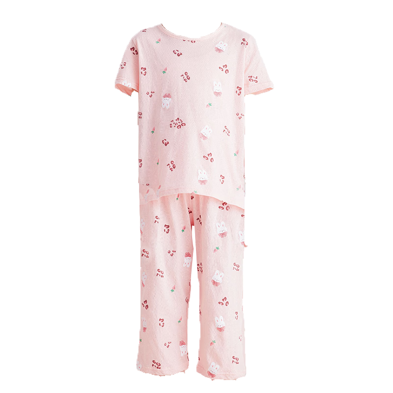 DEESHA Girls' Pajamas, Lightweight Mesh Breathable Antibacterial Pure Cotton Air Conditioning Wear for Spring And Summer, Home Wear Set for Older Childre
