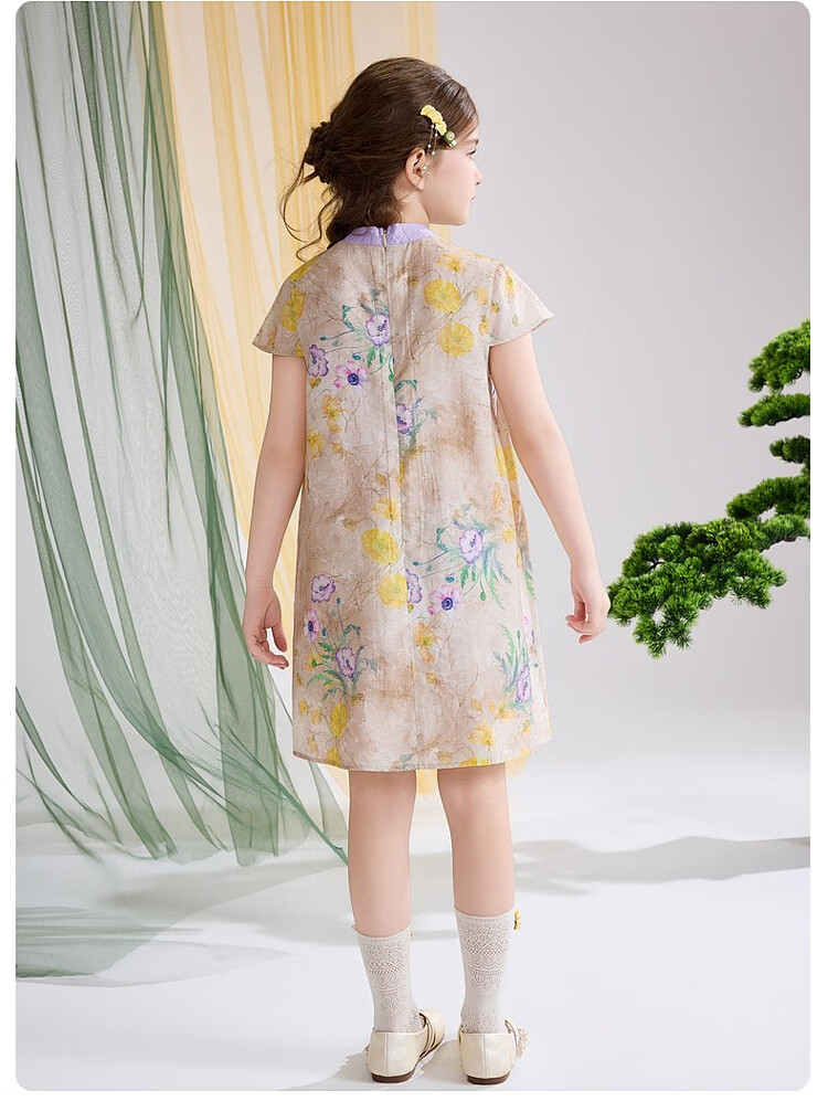 ASK JUNIOR Chinese Style New Mid-Modern Children's Dress 2026 Summer Short Sleeve Qipao Dress for Girls 15