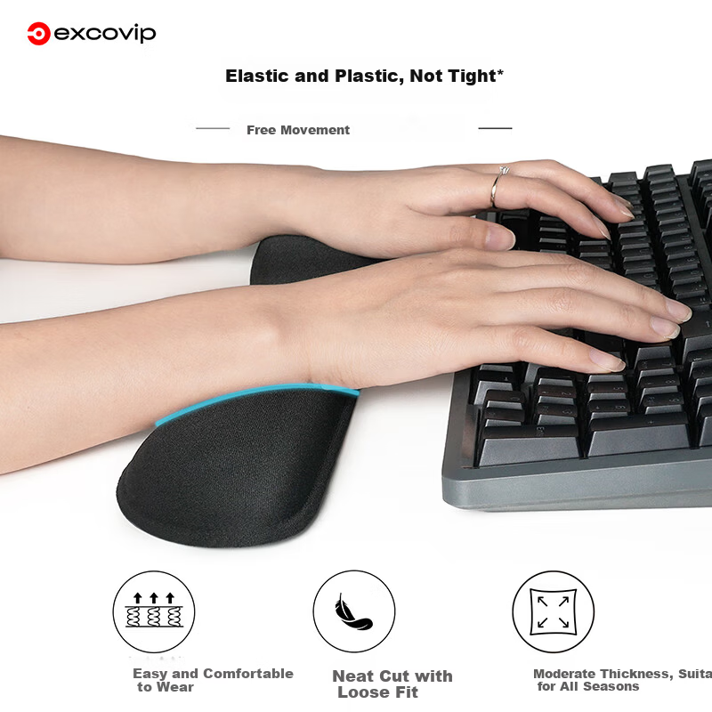 EXCO Memory Foam Keyboard Wrist Rest Ergonomic Mouse Pad Wrist Support 104-Key Keyboard Wrist Pad Anti-Carpal Tunnel Palm Support Large Size 0585 Black 4