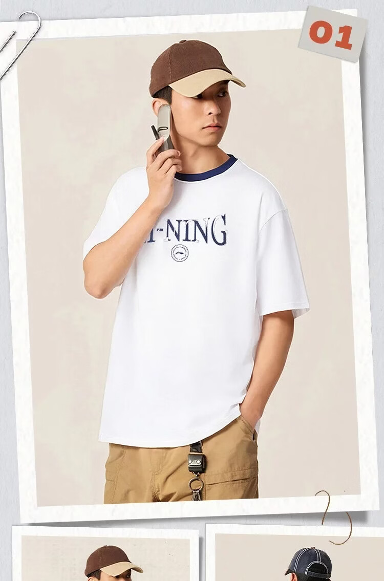 LI-NING Men's Summer Breathable Comfortable Fitness Sports T-Shirt Pure Cotton Fashion Classic Casual Short Sleeve Top 7